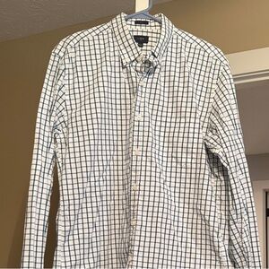 J. Crew White and Dark Green Checkered Casual Button Down Shirt